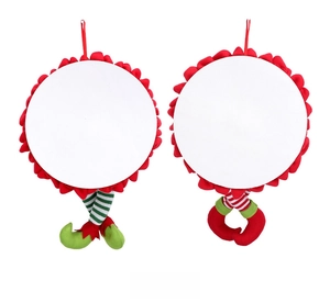Detail view of double Christmas elf legs sublimation blank with festive striped socks