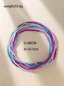 Detail of bohemian colorful layered beads jewelry showing 80cm circumference and weight