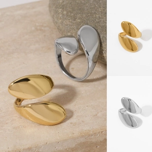 Bague Ouverte Bypass Goutte Minimaliste Femmes Acier Inoxydable 316 Poli Miroir Bijoux Géométriques Réglables