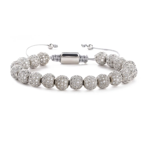 Vue détaillée du bracelet à bille couronne 8mm serti de zircons et cordon tressé argent