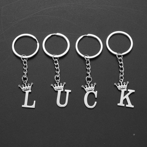 Stainless Steel Initial Letter Keychain With Crown Decoration Silver Alphabet Key Ring Pendant For Backpack School Bag Gift