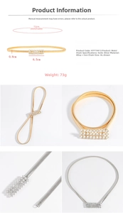 Detailed view of elastic spring waist chain with heart rhinestone buckle for dresses