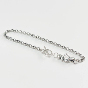 Minimalist 925 sterling silver chain bracelet with heart knot and OT toggle clasp closure