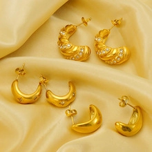 Three pairs of 18K gold plated stainless steel stud earrings with star and rhinestone details