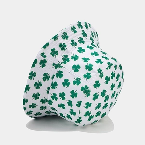 White bucket hat with green shamrock prints for outdoor sun protection in summer