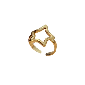 Minimalist gold hollow star ring with an adjustable open band in stainless steel style