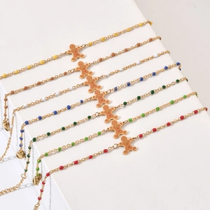 Chic gold gingerbread man bracelets with colorful beads and enamel charms set