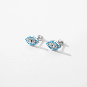 S925 sterling silver evil eye stud earrings with turquoise and sparkling zircon crystals