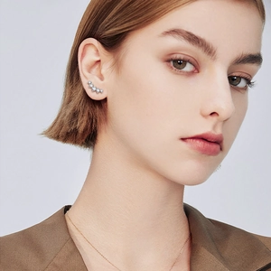 925 silver moissanite curved five-stone stud earrings with elegant rose gold necklace