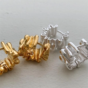 Minimalist S925 sterling silver hoop earrings with unique irregular water ripple texture