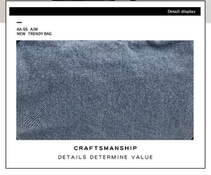 Detailed close-up of premium washed denim texture and craftsmanship on a small cross-body bag