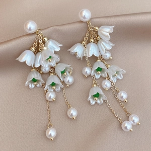 Boucles D Oreilles Glands Fleurs De Muguet Avec Imitations De Künstliche Perles Et Tiges En Argent Sterling 925 Pour Femme Élégant