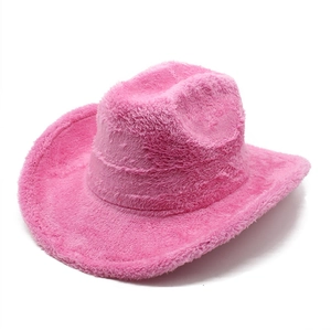 Chapeau de cowboy rose en fausse fourrure de lapin avec bord large et doux