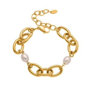 Luxury 18k gold plated stainless steel chain bracelet with two elegant white pearls