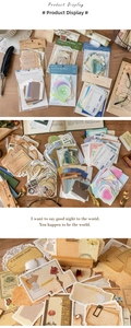 Detailed spread of 100pcs vintage aesthetic paper and stickers for scrapbooking