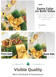Detail of Christmas window stickers showing identical double-sided colors and patterns