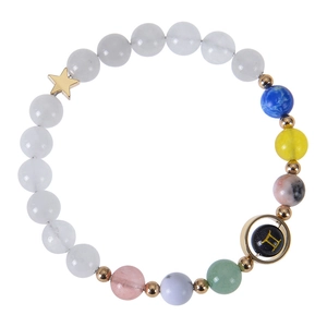 Blue sandstone zodiac beaded bracelet with silver star charm and Gemini sign beads