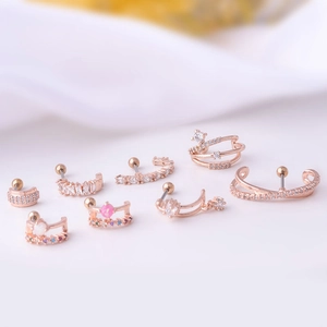 Rose gold stainless steel stud earrings set with colorful rhinestones and screw back