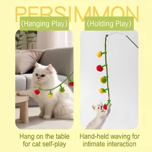 Catnip toy with plush persimmons featuring hanging and handheld interactive modes