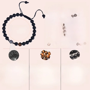 Handmade stone bead bracelet with 100 languages projection stone and tiger eye bead
