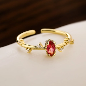 18K gold plated copper ring with marquise red stone and zircon stones for women