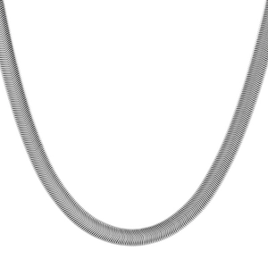 Sleek silver stainless steel flat snake bone chain necklace in minimalist design
