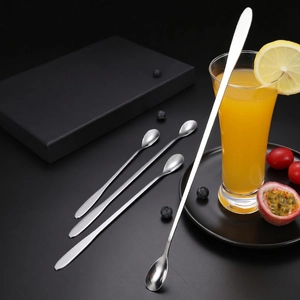 Long handle stainless steel mixing spoons set of four sizes for coffee and desserts
