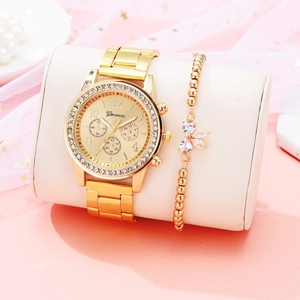 Montre À Quartz Pour Femme Et Bracelet Papillon En Strass Bracelet En Alliage Style Chronographe Calendrier Bijoux Mode