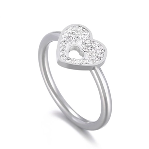 Hollow Heart Ring 316L Stainless Steel Micro Pavé Rhinestone Sweet Simple Jewelry For Women Silver Tone Elegance