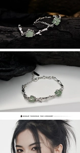 Detailed macro view of S925 silver bamboo bracelet with green aventurine stones