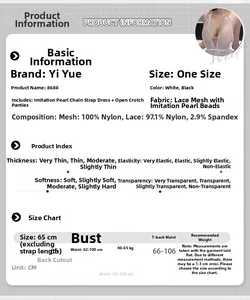 Detailed size chart for sexy lace mesh lingerie set with white pearl straps