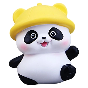 Cute panda desktop ornament wearing a yellow hat for office and car interior decoration