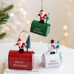 Christmas iron mailbox pendants with Santa and Snowman figures for Xmas tree decor