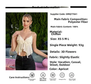 Detail of apricot crop top featuring 3D floral decoration and backless halter design