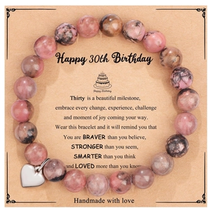 Bracelet en perles de pierre naturelle avec cœur sur carte de 30ème anniversaire