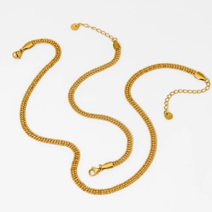 Elegant gold stainless steel three-row bead chain necklace with lobster clasp