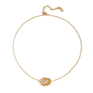 Minimalist double interlocking circle necklace in gold stainless steel for women