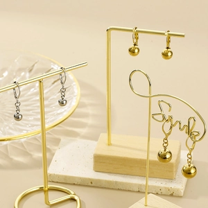 Chic gold and silver stainless steel oval earrings with polished ball charms set
