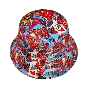Colorful graffiti bucket hat with wide brim for sun protection in a street hip-hop style