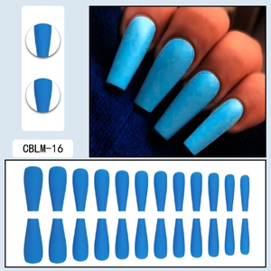 Unghie finte lunghe a bara blu lago opaco, set da 24 pezzi in varie dimensioni
