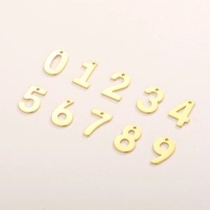 Golden stainless steel Arabic numeral 0-9 charms for DIY jewelry making sets