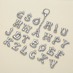 26 polished silver bubble alphabet letter pendants A-Z with metal key rings and lobster clasps