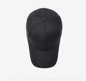 Detailed top view of black cotton baseball cap featuring lateral Sport embroidery