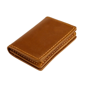 Handmade crazy horse leather card holder wallet with vintage brown finish and stitching