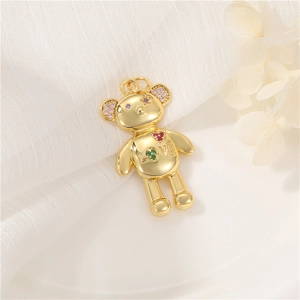 14K gold bear pendant with LOVE engraving and colorful zircon stones for DIY jewelry