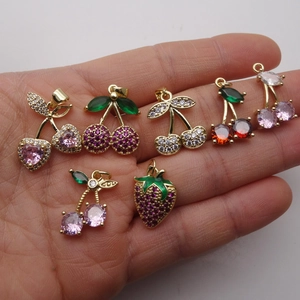 Sparkling fruit pendants with micro-set zircon in cherry and strawberry designs