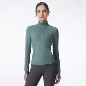 Veste de Yoga Femme Coupe Ajustée Col Montant Fermeture Éclair Top Sportif Avec Passages De Pouce Séchage Rapide
