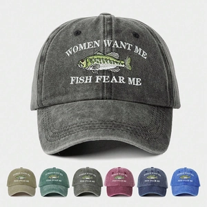 Women Want Me Fish Fear Me Embroidered Baseball Cap Funny Fishing Hat For Women Vintage Washed Polyester Adjustable Sun Hat
