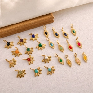 Gold-plated stainless steel leaf pendants with colorful natural gemstones and pearls