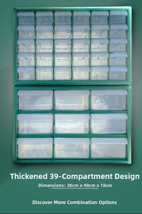 39-compartment green drawer organizer with 30 small and 9 large drawers, 38x48x18cm